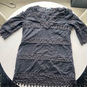 Black Lace-Trim Tunic Cover-up